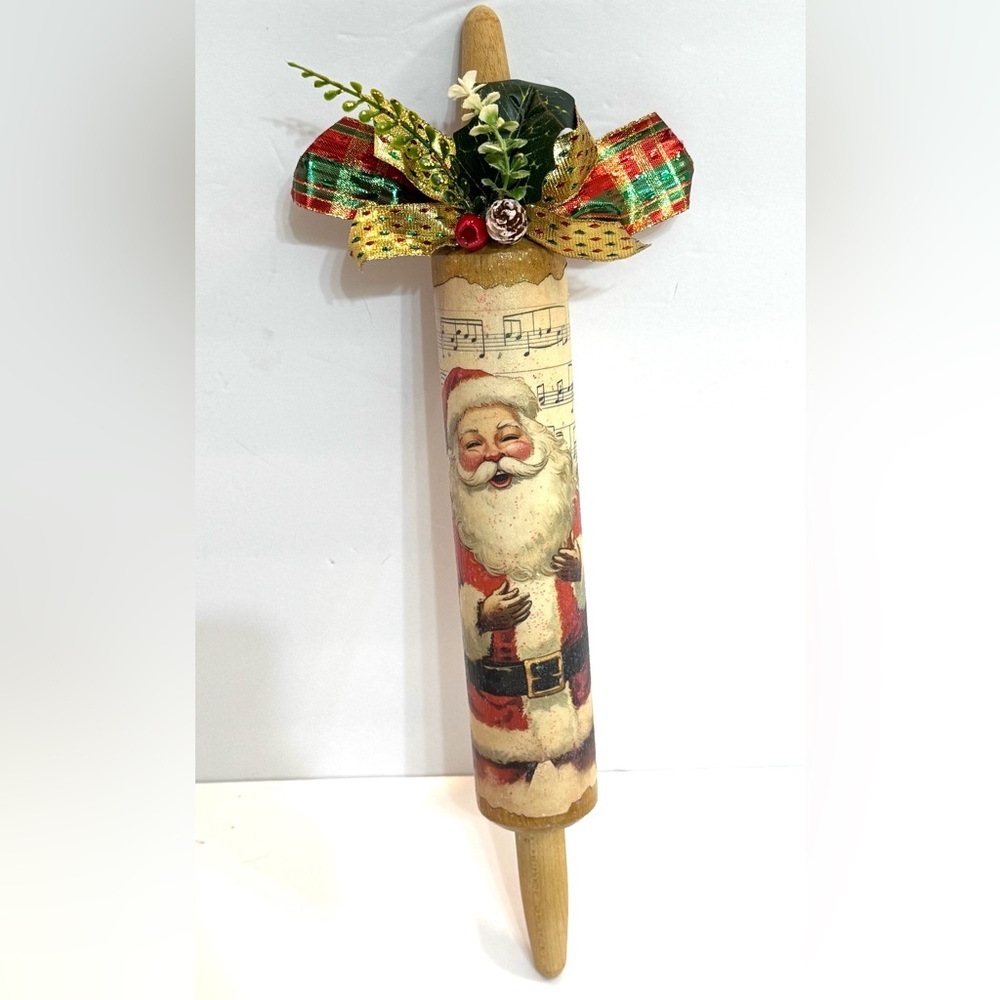 New OOAK Country Christmas Santa Rolling Pin Holiday Decor